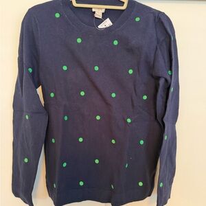 NWT JCrew Factory Navy Blue and Green Polka Dot Sweater - size M